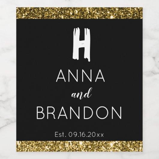 Elegant Monogram Script Modern Weddenschap Black G Wijn Etiket (Enkel label)