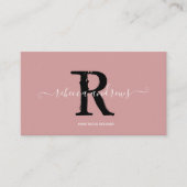Elegant Monogram Script Naam Initiaal Dusty Pink Visitekaartje (Voorkant)