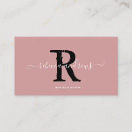 Elegant Monogram Script Naam Initiaal Dusty Pink Visitekaartje
