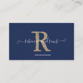 Elegant Monogram Script Naam Initiaal Navy Gold Visitekaartje