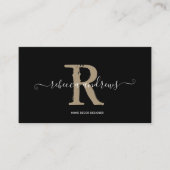 Elegant Monogram Script Naam Initiaal Zwart Visitekaartje (Voorkant)
