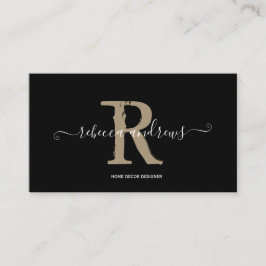 Elegant Monogram Script Naam Initiaal Zwart Visitekaartje