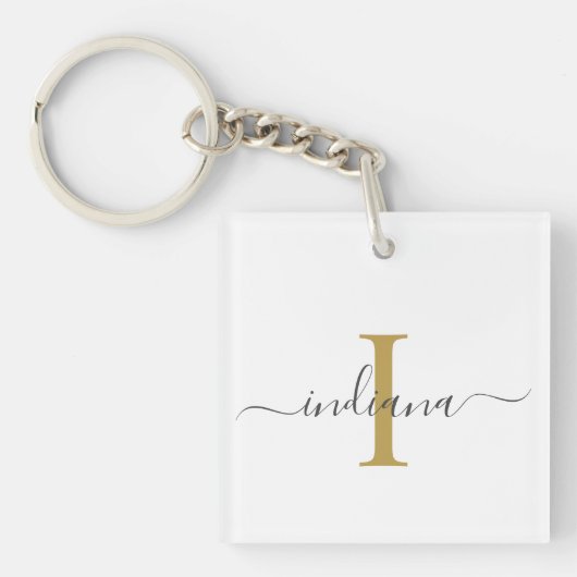 Elegant Monogram Script Naam Modern Sleutelhanger (Voorkant)