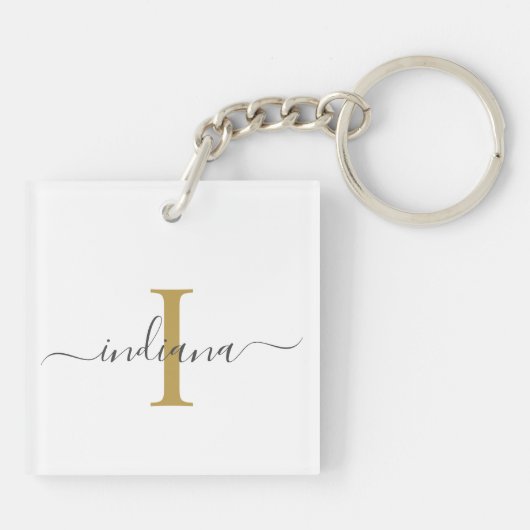 Elegant Monogram Script Naam Modern Sleutelhanger (Achterkant)