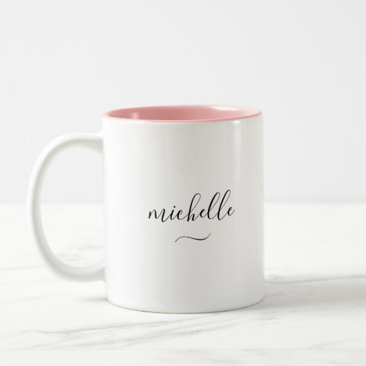 Elegant Monogram Script Naam Swash Twee-Tonig Tweekleurige Koffiemok (Links)