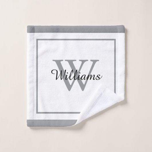 Elegant Monogram Script Name Bordered Bad Handdoek (Wasdoekje)