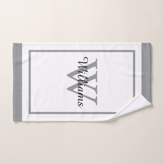 Elegant Monogram Script Name Bordered Bad Handdoek (Handdoek)