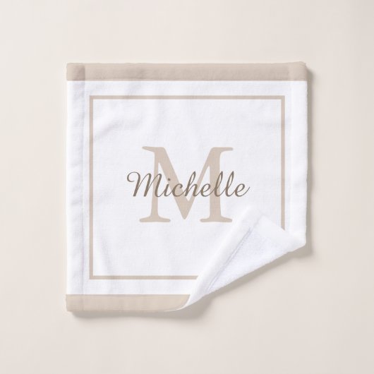 Elegant Monogram Script Name Bordered Bad Handdoek (Wasdoekje)