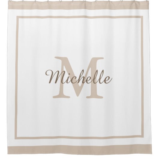Elegant Monogram Script Name Bordered Douchegordijn (Voorkant)