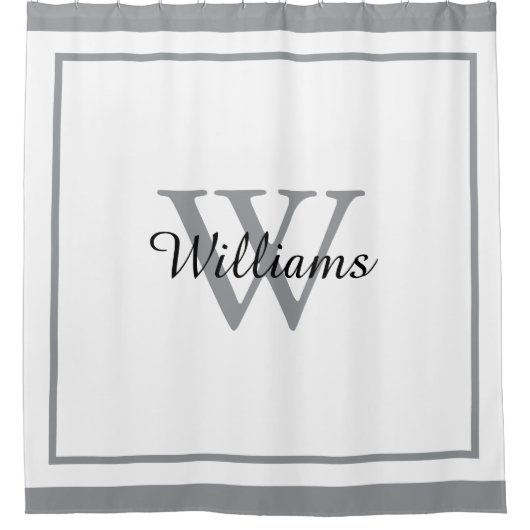 Elegant Monogram Script Name Bordered Douchegordijn (Voorkant)