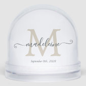 Elegant Monogram Script Name Custom Date  Sneeuwbol (Voorkant)