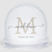 Elegant Monogram Script Name Custom Date  Sneeuwbol (Achterkant)