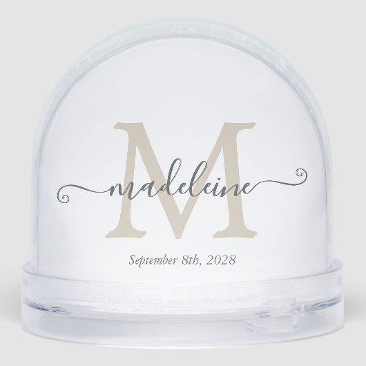 Elegant Monogram Script Name Custom Date  Sneeuwbol (Achterkant)