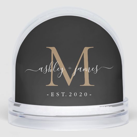 Elegant Monogram Script Name Custom Date Wedding Sneeuwbol (Voorkant)