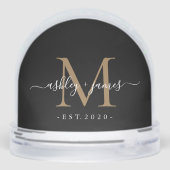 Elegant Monogram Script Name Custom Date Wedding Sneeuwbol (Achterkant)