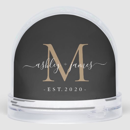 Elegant Monogram Script Name Custom Date Wedding Sneeuwbol (Achterkant)