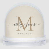 Elegant Monogram Script Name Custom Date Wedding Sneeuwbol (Achterkant)