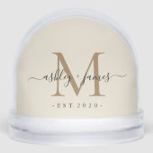 Elegant Monogram Script Name Date Photo Wedding Sneeuwbol (Voorkant)