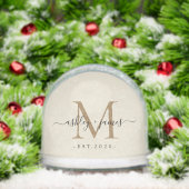 Elegant Monogram Script Name Date Photo Wedding Sneeuwbol (Kerstmis)