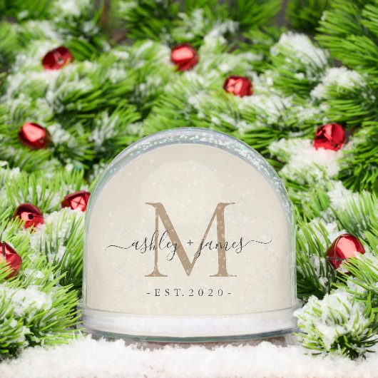 Elegant Monogram Script Name Date Photo Wedding Sneeuwbol (Kerstmis)