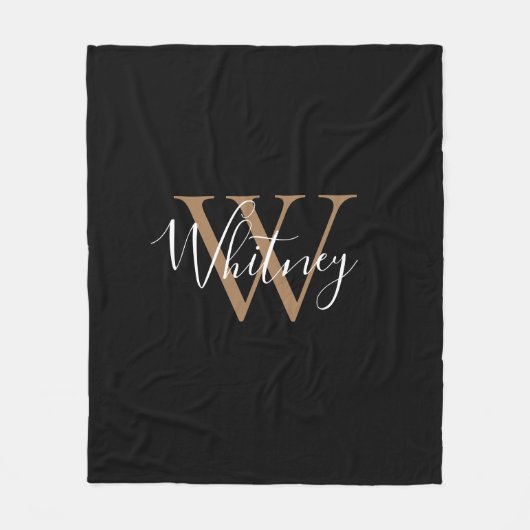 Elegant Monogram Script Name Gold Black Fleece Bl (Voorkant)
