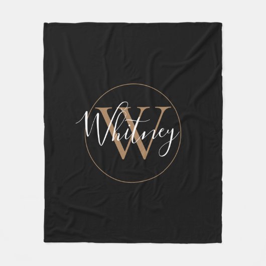 Elegant Monogram Script Name Gold Black  Fleece Deken (Voorkant)