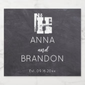 Elegant Monogram Script Name Modern Wedding Black Sparkling Wijnetiket (Enkel label)