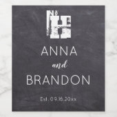 Elegant Monogram Script Name Modern Wedding Black Wijn Etiket (Enkel label)