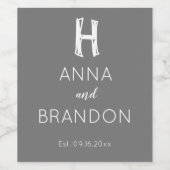 Elegant Monogram Script Name Modern Wedding Grey Wijn Etiket (Enkel label)