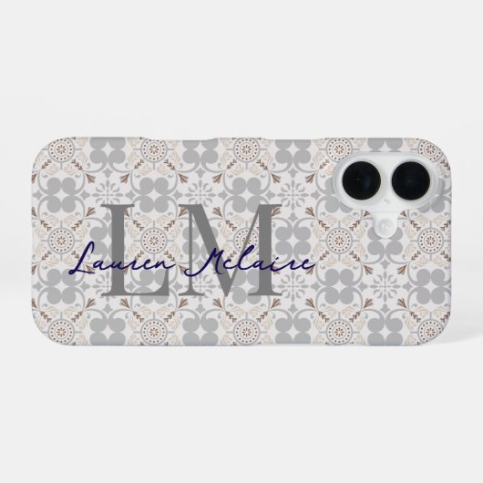 Elegant Monogram Script Name Spanish Tile iPhone 16 Hoesje (Achterkant horizontaal)