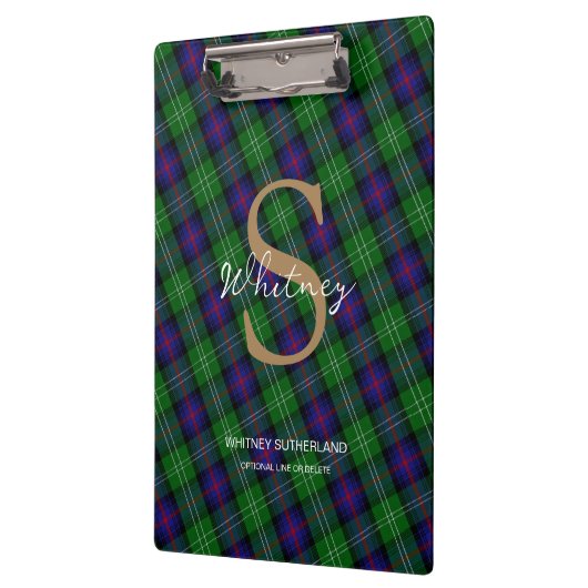 Elegant Monogram Script Name Sutherland Tartan Klembord (Links)