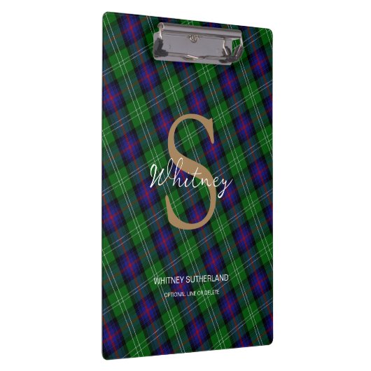 Elegant Monogram Script Name Sutherland Tartan Klembord (Rechts)