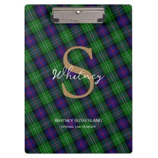 Elegant Monogram Script Name Sutherland Tartan Klembord