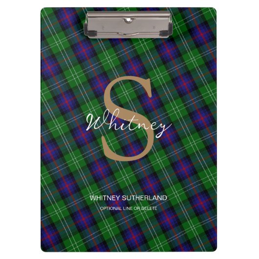 Elegant Monogram Script Name Sutherland Tartan Klembord (Voorkant)