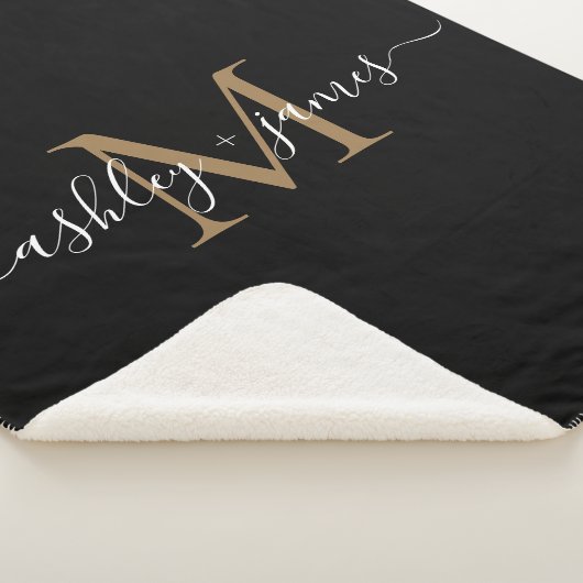 Elegant Monogram Script Namen Zwart Goud Pas getro Sherpa Deken (3/4)