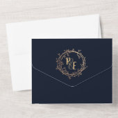 Elegant Monogram Script Navy Goud Krans Trouw All In One Uitnodiging (Achterkant)