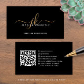Elegant Monogram Script QR Code Social Media Visitekaartje