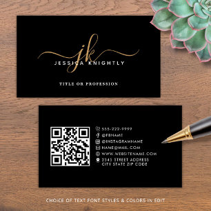 Elegant Monogram Script QR Code Social Media Visitekaartje