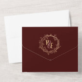 Elegant Monogram Script Red Gold Wreated Weddensch All In One Uitnodiging (Achterkant)