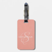 Elegant Monogram Script Roze Roze Leder Bagagelabel (Achterkant verticaal)