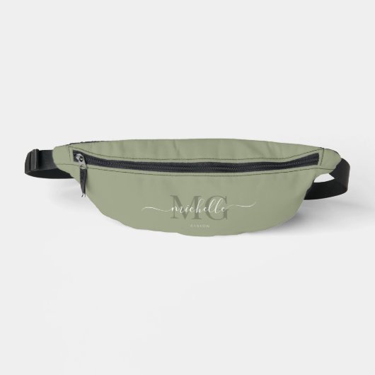 Elegant Monogram Script Sage Groen Modern Heuptasje (Voorkant)