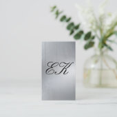 Elegant Monogram Script Silve Metal Shine Texture Visitekaartje (Staand voorkant)