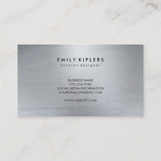 Elegant Monogram Script Silve Metal Shine Texture Visitekaartje (Achterkant)