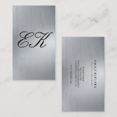 Elegant Monogram Script Silve Metal Shine Texture Visitekaartje (Voorkant / Achterkant)