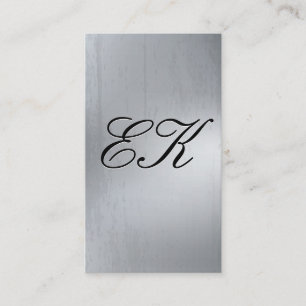 Elegant Monogram Script Silve Metal Shine Texture Visitekaartje