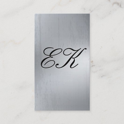 Elegant Monogram Script Silve Metal Shine Texture Visitekaartje (Voorkant)