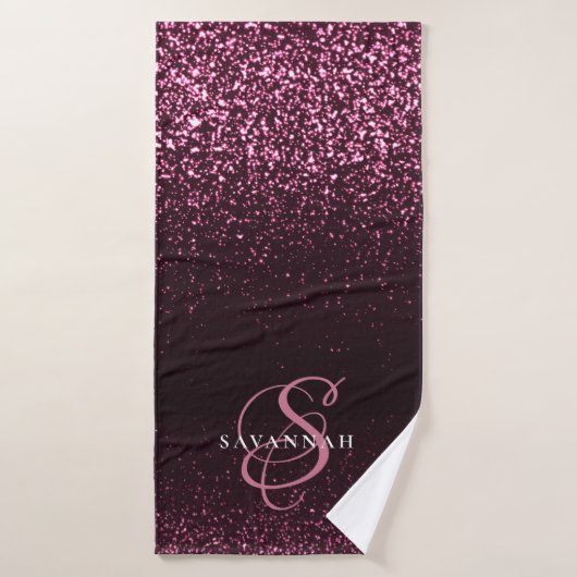Elegant monogram script Stijlvolle roze glitter Badhanddoek (Badhanddoek)