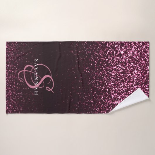 Elegant monogram script Stijlvolle roze glitter Badhanddoek (Badhanddoek)