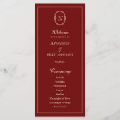 Elegant Monogram Script Wine Red Wedding Ceremony Programmakaart (Voorkant)