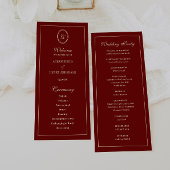 Elegant Monogram Script Wine Red Wedding Ceremony Programmakaart